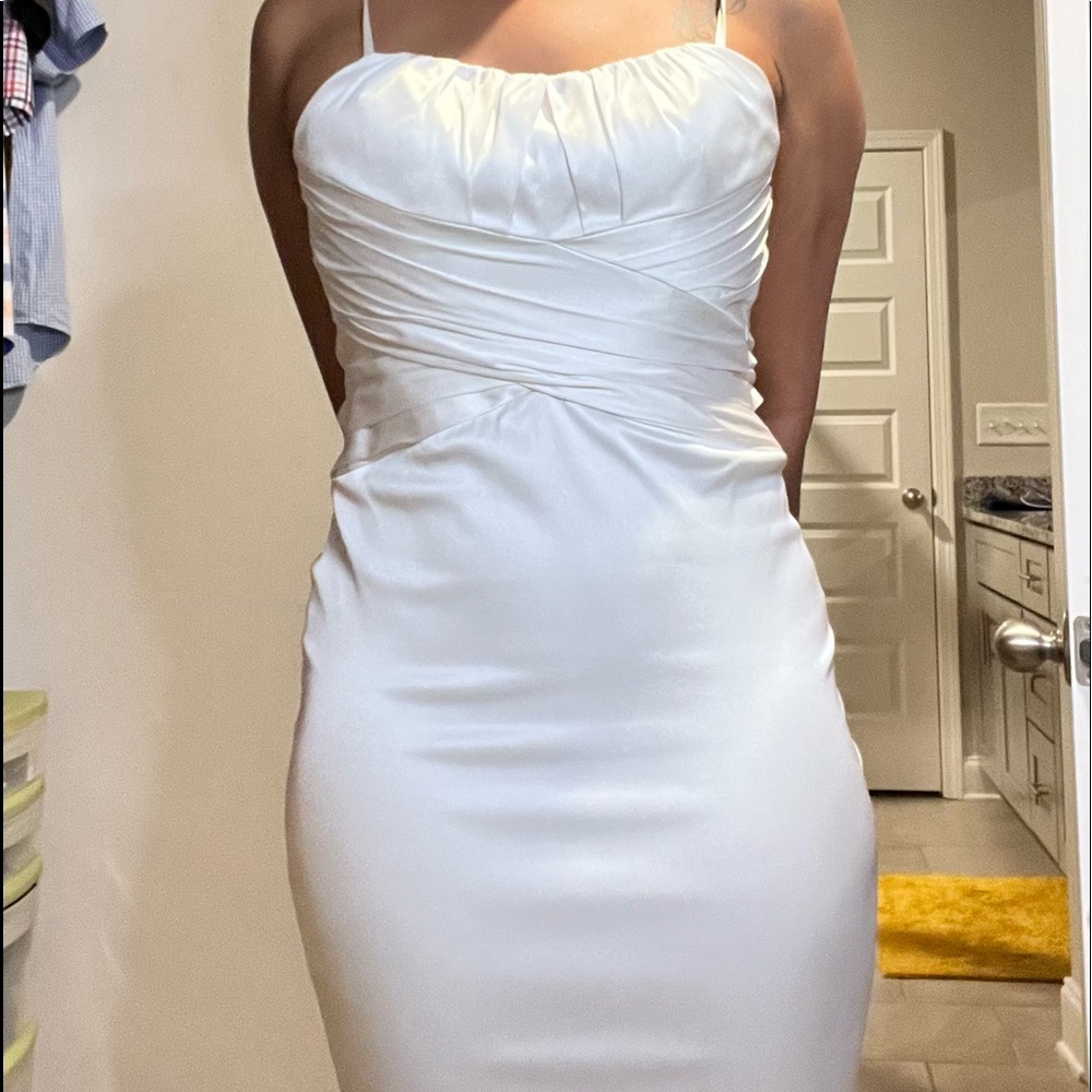 Maggie London formal white knee length dress
